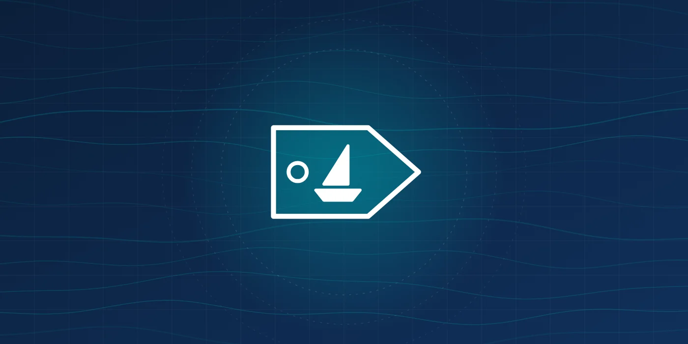 A price tag with a sail on a nautical chart.